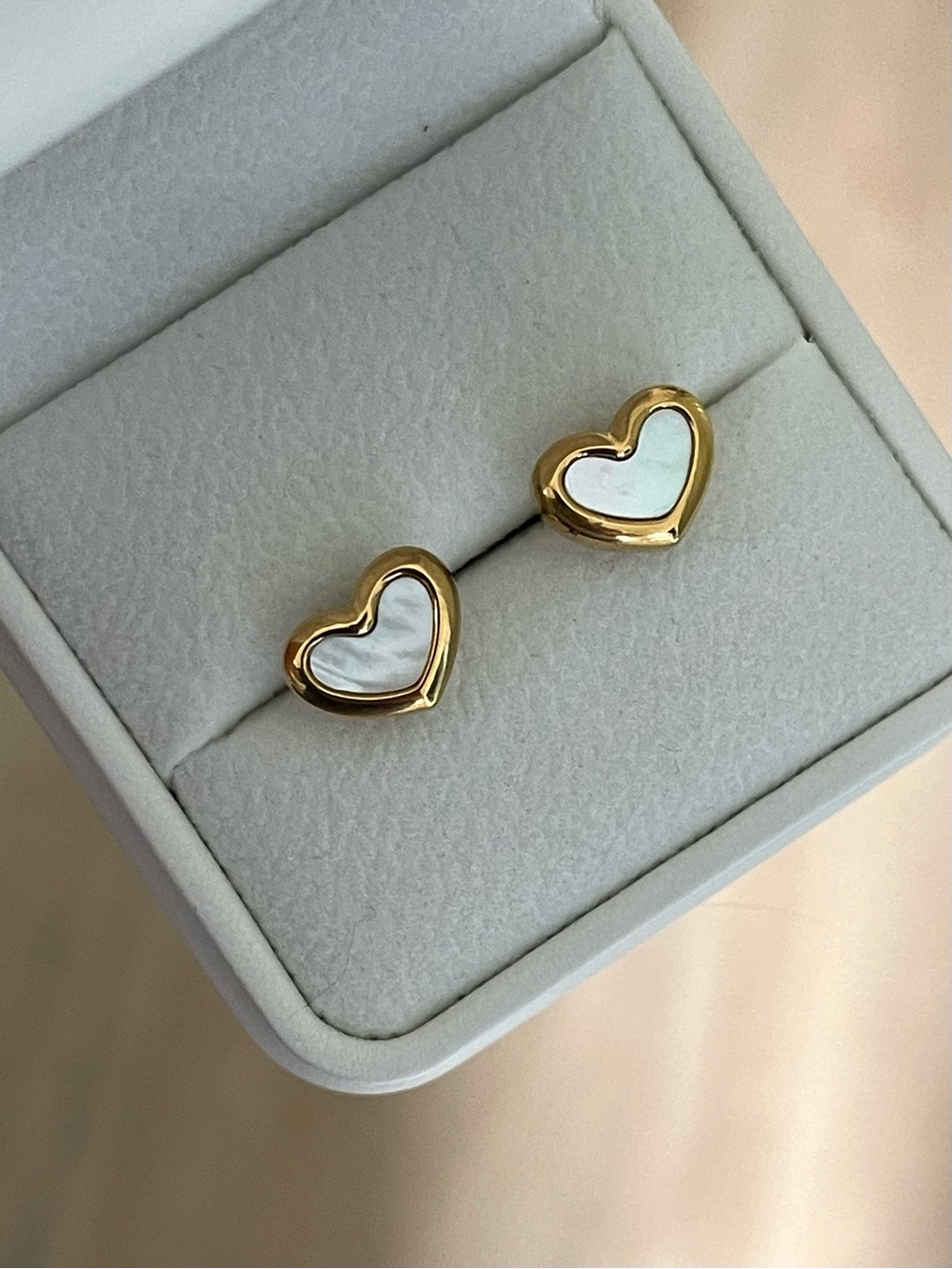 Gold Mother of Pearl Bezel Stud Earrings Waterproof Tarnish Free